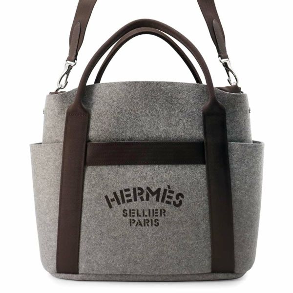 エルメス サックドパンサージュ グルーム SAC DE PANSAGE GROOM グリモワイヤン/ブラウン W刻印 2wayショルダーバッグ