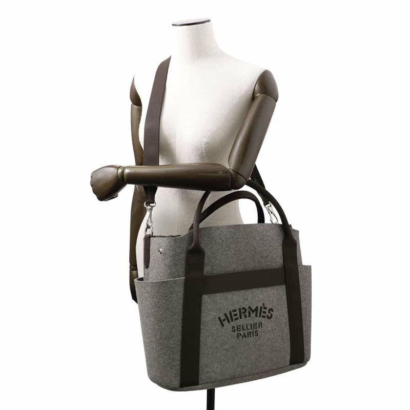 エルメス サックドパンサージュ グルーム SAC DE PANSAGE GROOM グリモワイヤン/ブラウン W刻印 2wayショルダーバッグ