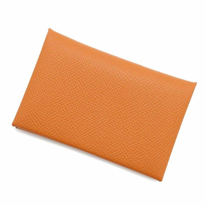 エルメス カードケース カルヴィ オレンジ/シルバー金具 エプソン W刻印 HERMES 名刺入れ パスケース 財布