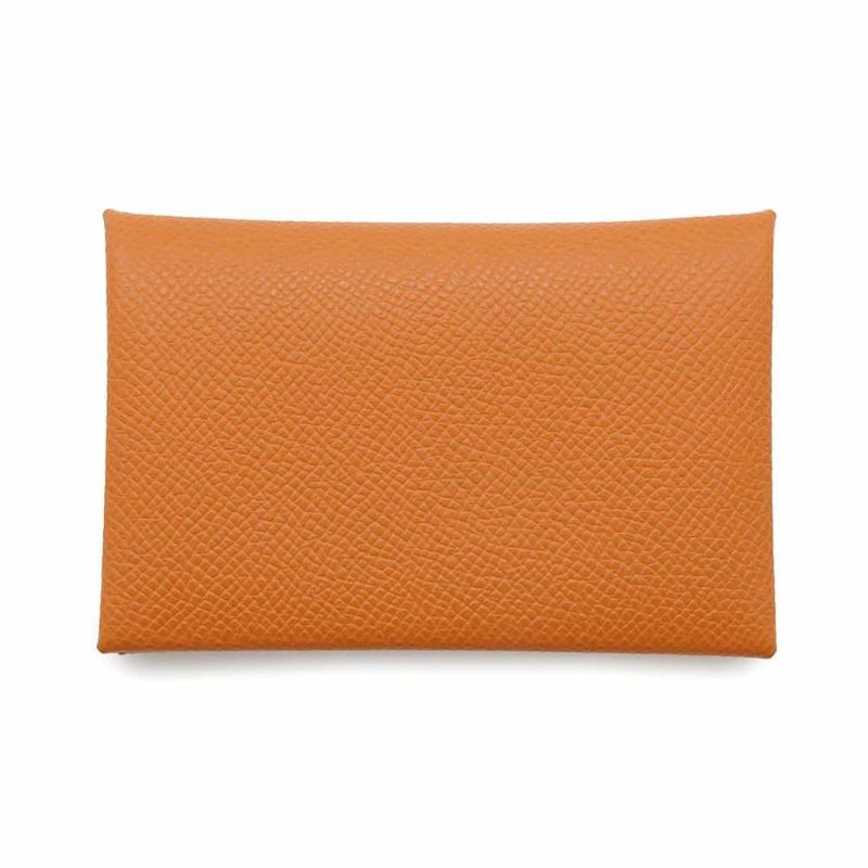 エルメス カードケース カルヴィ オレンジ/シルバー金具 エプソン W刻印 HERMES 名刺入れ パスケース 財布