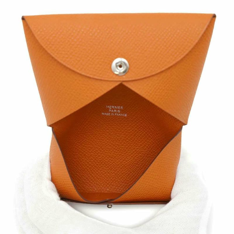 エルメス カードケース カルヴィ オレンジ/シルバー金具 エプソン W刻印 HERMES 名刺入れ パスケース 財布