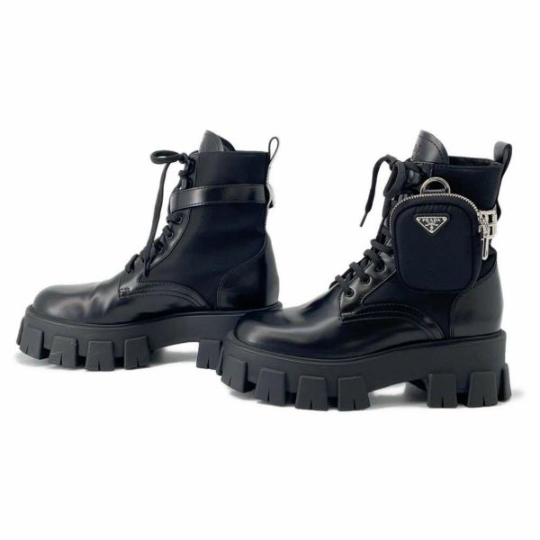 プラダ ブーツ モノリス ポーチ付 レザー Re-Nylon コンバットブーツ レディースサイズ37 2/1 1T255M PRADA 靴 黒