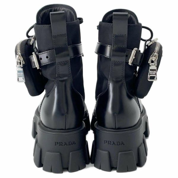プラダ ブーツ モノリス ポーチ付 レザー Re-Nylon コンバットブーツ レディースサイズ37 2/1 1T255M PRADA 靴 黒