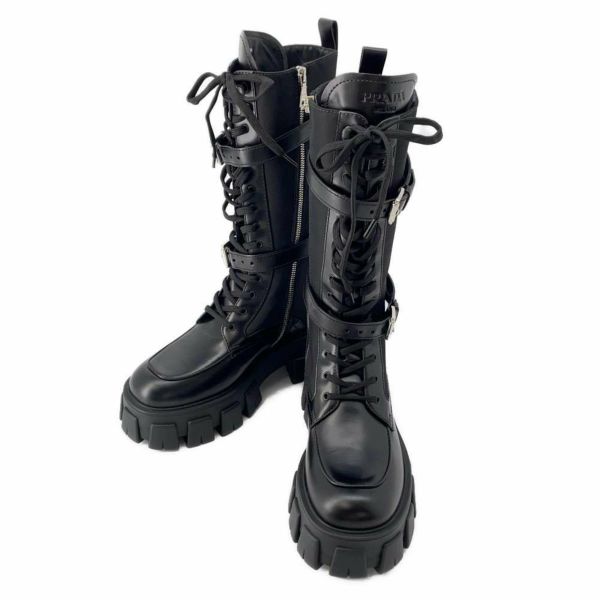 プラダ ロングブーツ モノリス ポーチ付 コンバットブーツ レディースサイズ37 2/1 PRADA 靴 黒