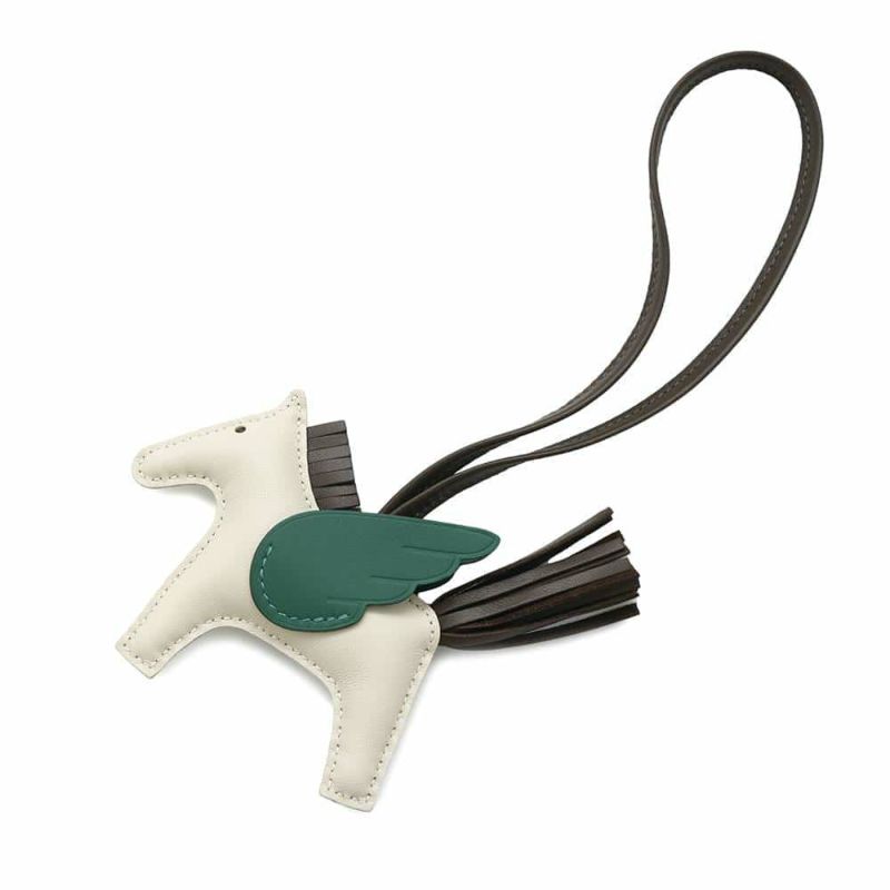 エルメス バッグチャーム ロデオPM ペガサス クレ/ショコラ/ヴェールモワイヤン ラムスキン/スイフト W刻印