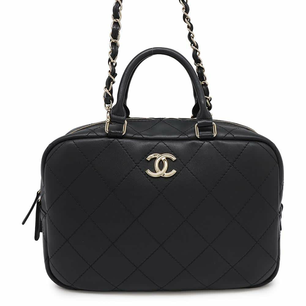 シャネル ハンドバッグ マトラッセ ココマーク ボーリングバッグ CHANEL 2WAYショルダーバッグ 黒