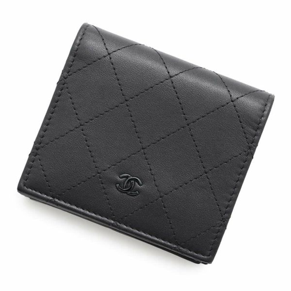 シャネル 二つ折り財布 ココマーク マトラッセ スモールウォレット AP4381 CHANEL 黒