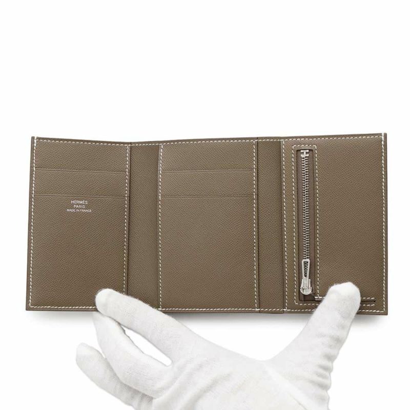 エルメス 三つ折り財布 ベアン コンビネ エトゥープ/シルバー金具 ヴォーマダム B刻印