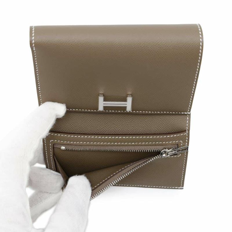 エルメス 三つ折り財布 ベアン コンビネ エトゥープ/シルバー金具 ヴォーマダム B刻印