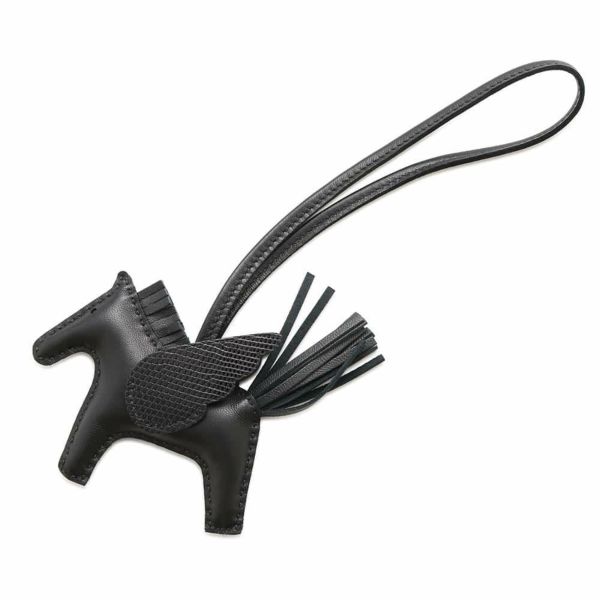 エルメス バッグチャーム ロデオPM ペガサス タッチ ブラック ラムスキン/リザード U刻印 HERMES 黒 ソーブラック