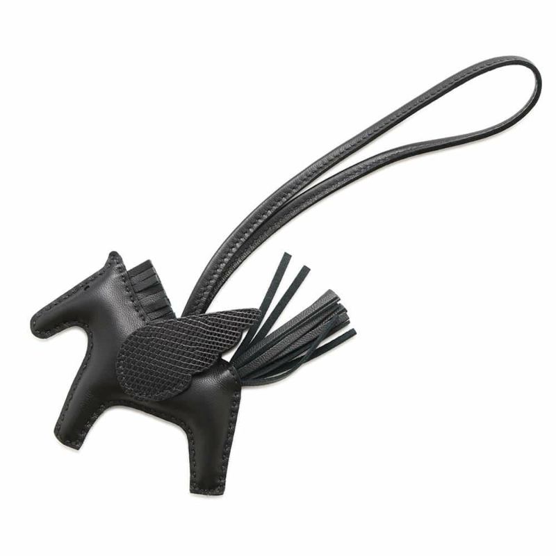 エルメス バッグチャーム ロデオPM ペガサス タッチ ブラック ラムスキン/リザード U刻印 HERMES 黒 ソーブラック
