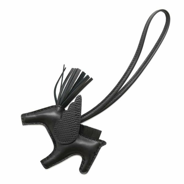エルメス バッグチャーム ロデオPM ペガサス タッチ ブラック ラムスキン/リザード U刻印 HERMES 黒 ソーブラック