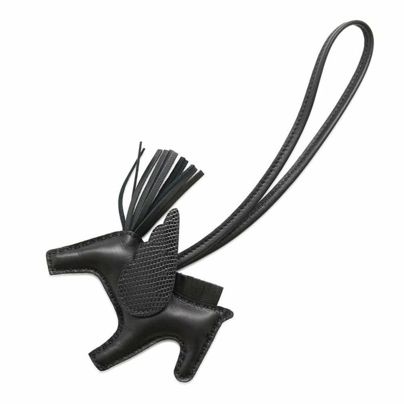 エルメス バッグチャーム ロデオPM ペガサス タッチ ブラック ラムスキン/リザード U刻印 HERMES 黒 ソーブラック