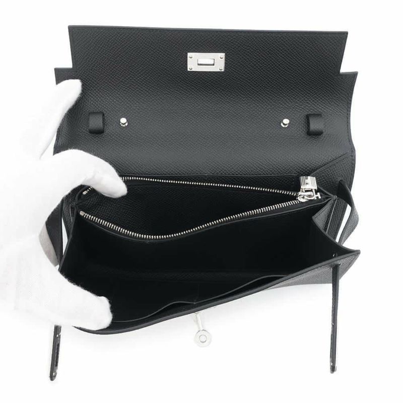 エルメス ケリーウォレット ロング トゥーゴー ブラック/シルバー金具 エプソン K刻印 HERMES 黒