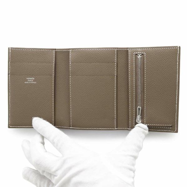 エルメス 三つ折り財布 ベアンコンビネ エトゥープ/シルバー金具 エプソン Z刻印 財布