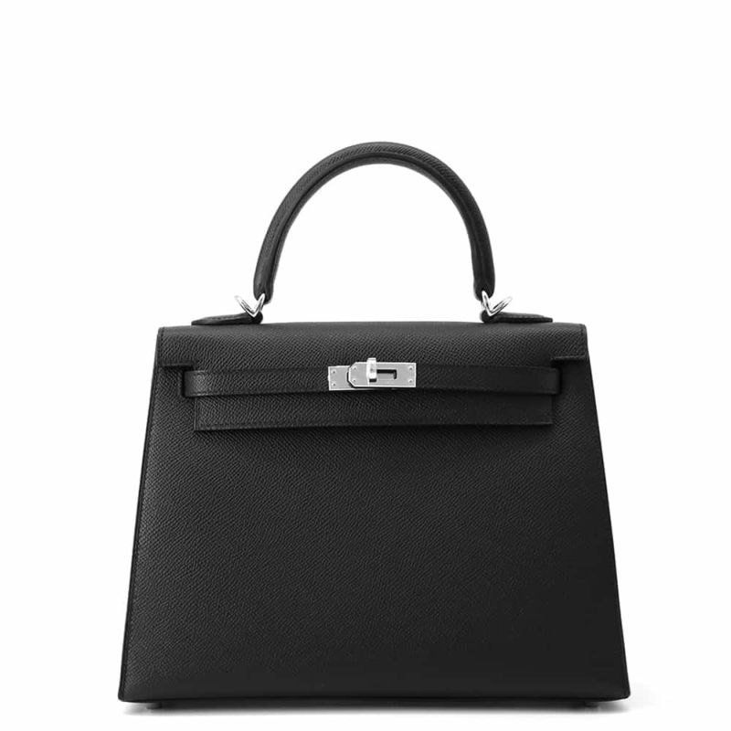 エルメス ハンドバッグ ケリー25 外縫い ブラック/シルバー金具 エプソン K刻印 HERMES Kelly 2wayバッグ