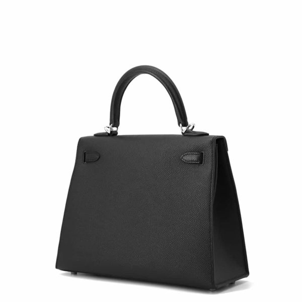 エルメス ハンドバッグ ケリー25 外縫い ブラック/シルバー金具 エプソン K刻印 HERMES Kelly 2wayバッグ