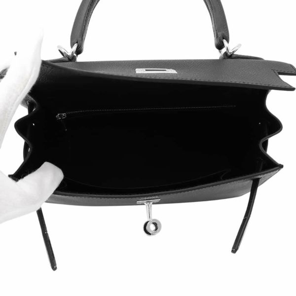 エルメス ハンドバッグ ケリー25 外縫い ブラック/シルバー金具 エプソン K刻印 HERMES Kelly 2wayバッグ