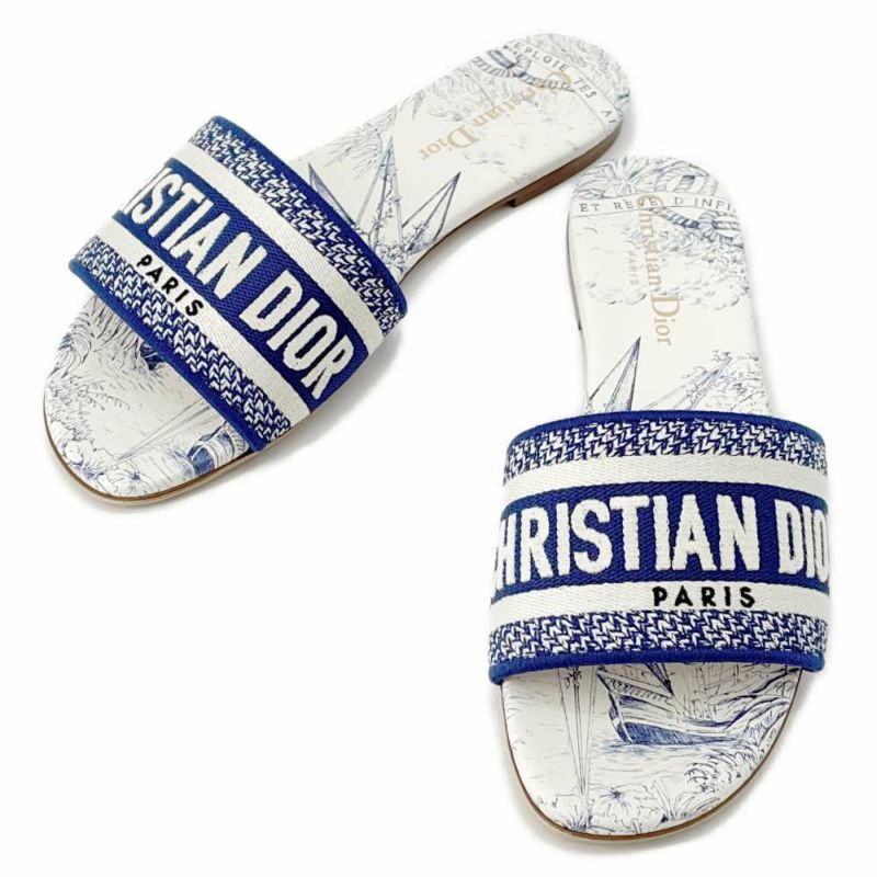 クリスチャン・ディオール サンダル Dway スライド トワル ドゥ ジュイ レディースサイズ36 1/2 KCQ209RIY 靴 白
