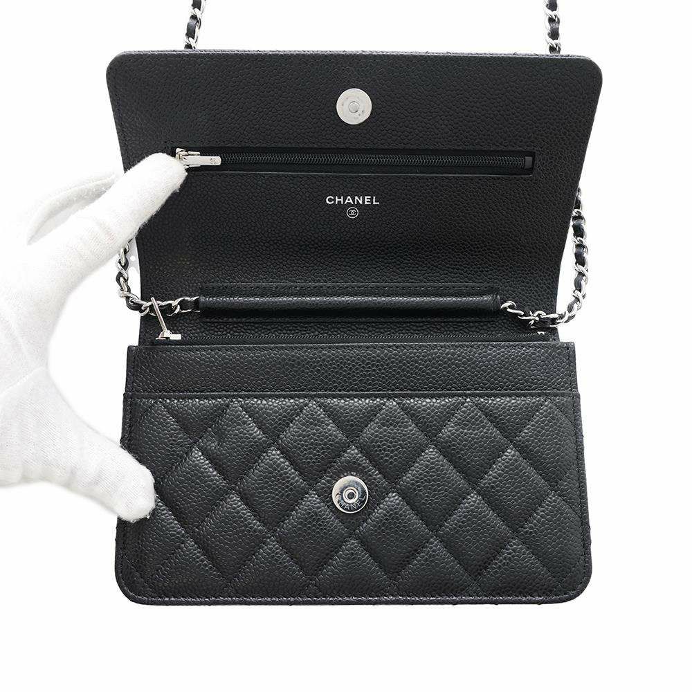 シャネル チェーンウォレット クラシック マトラッセ ココマーク キャビアスキン AP0250 CHANEL 財布 ブラック 黒