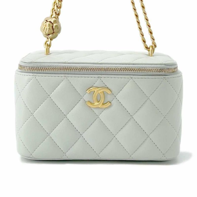シャネル チェーンショルダーバッグ マトラッセ ココマーク カメリアチェーン バニティ ラムスキン AP3301 CHANEL ヴァニティ