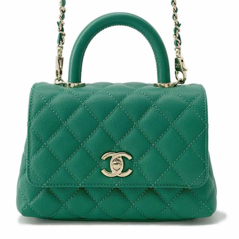 シャネル ハンドバッグ ココマーク トップハンドル ミニ フラップ キャビアスキン AS2215 CHANEL 2wayショルダーバッグ