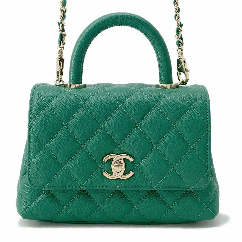 シャネル ハンドバッグ ココマーク トップハンドル ミニ フラップ キャビアスキン AS2215 CHANEL 2wayショルダーバッグ