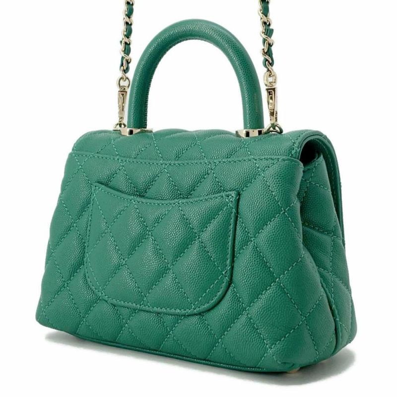 シャネル ハンドバッグ ココマーク トップハンドル ミニ フラップ キャビアスキン AS2215 CHANEL 2wayショルダーバッグ