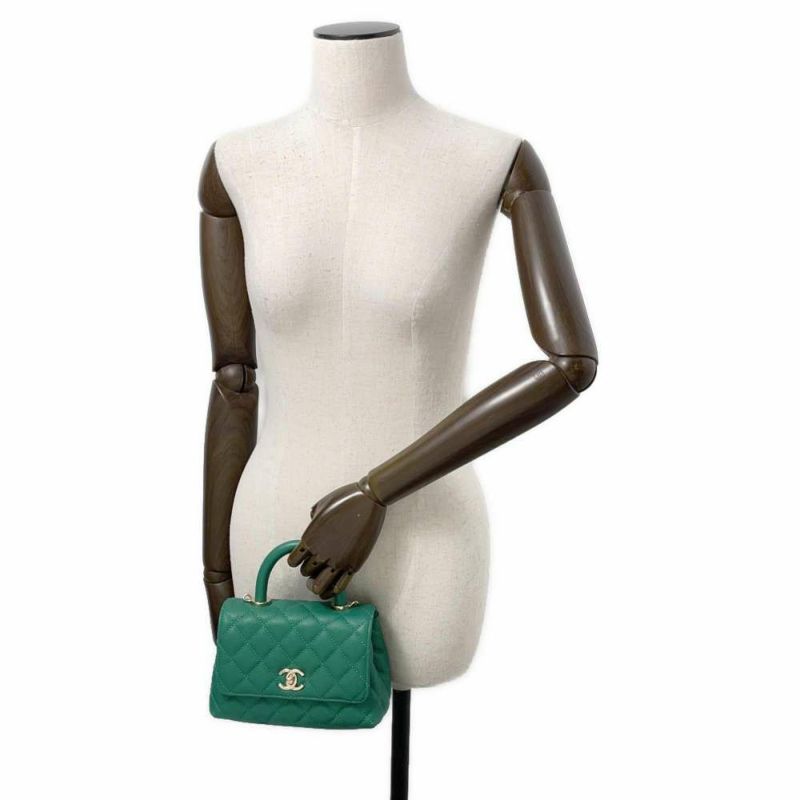 シャネル ハンドバッグ ココマーク トップハンドル ミニ フラップ キャビアスキン AS2215 CHANEL 2wayショルダーバッグ