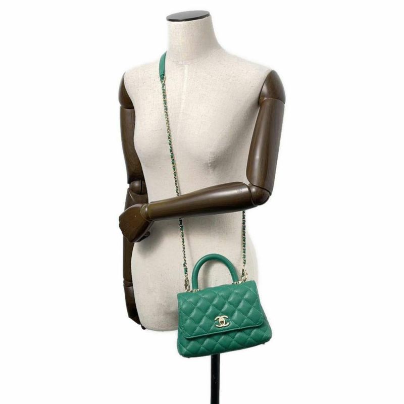 シャネル ハンドバッグ ココマーク トップハンドル ミニ フラップ キャビアスキン AS2215 CHANEL 2wayショルダーバッグ