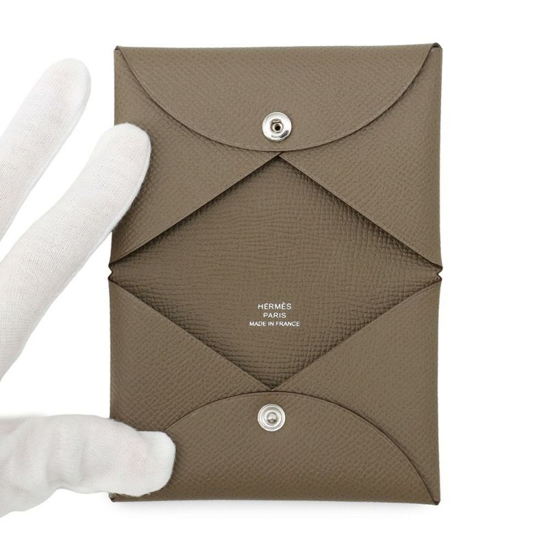 エルメス カードケース カルヴィ エトゥープ エプソン W刻印 HERMES 名刺入れ
