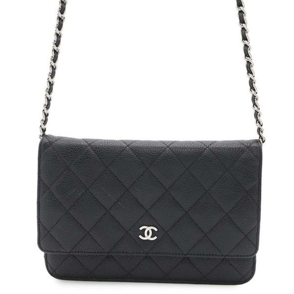 シャネル チェーンウォレット マトラッセ ココマーク キャビアスキン キルティング A33814 CHANEL 財布 黒