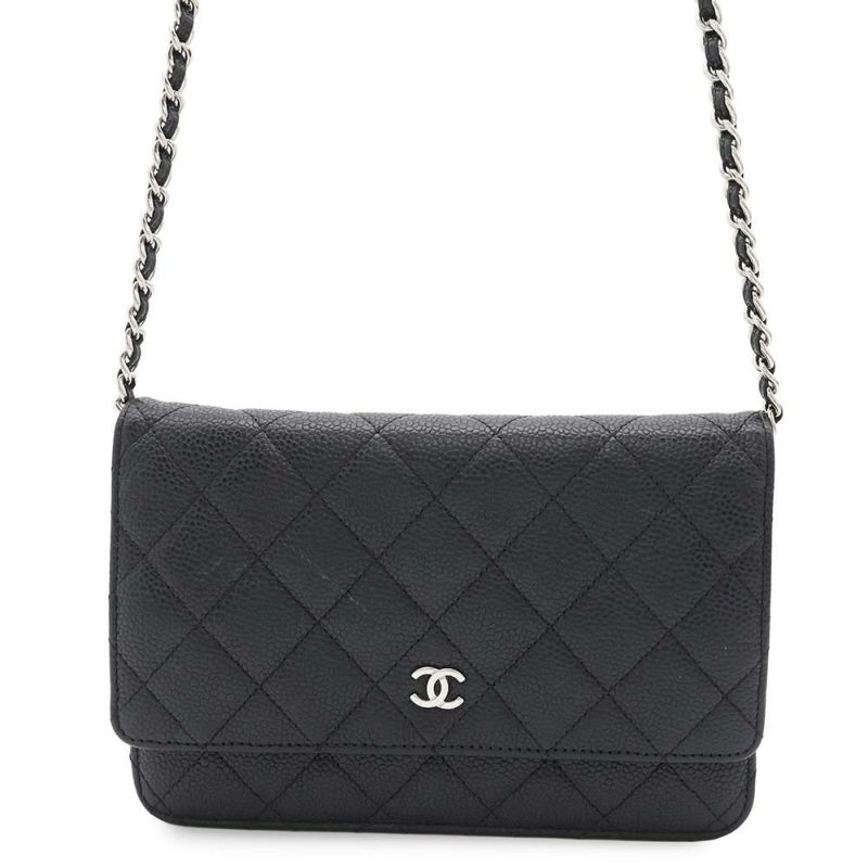 シャネル チェーンウォレット マトラッセ ココマーク キャビアスキン キルティング A33814 CHANEL 財布 黒