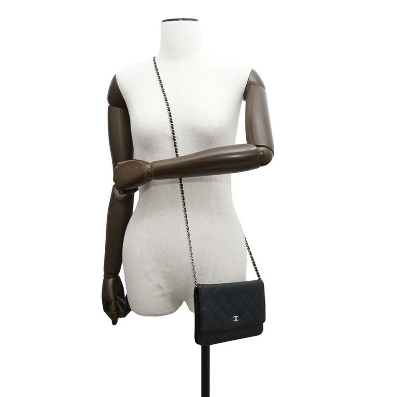 シャネル チェーンウォレット マトラッセ ココマーク キャビアスキン キルティング A33814 CHANEL 財布 黒