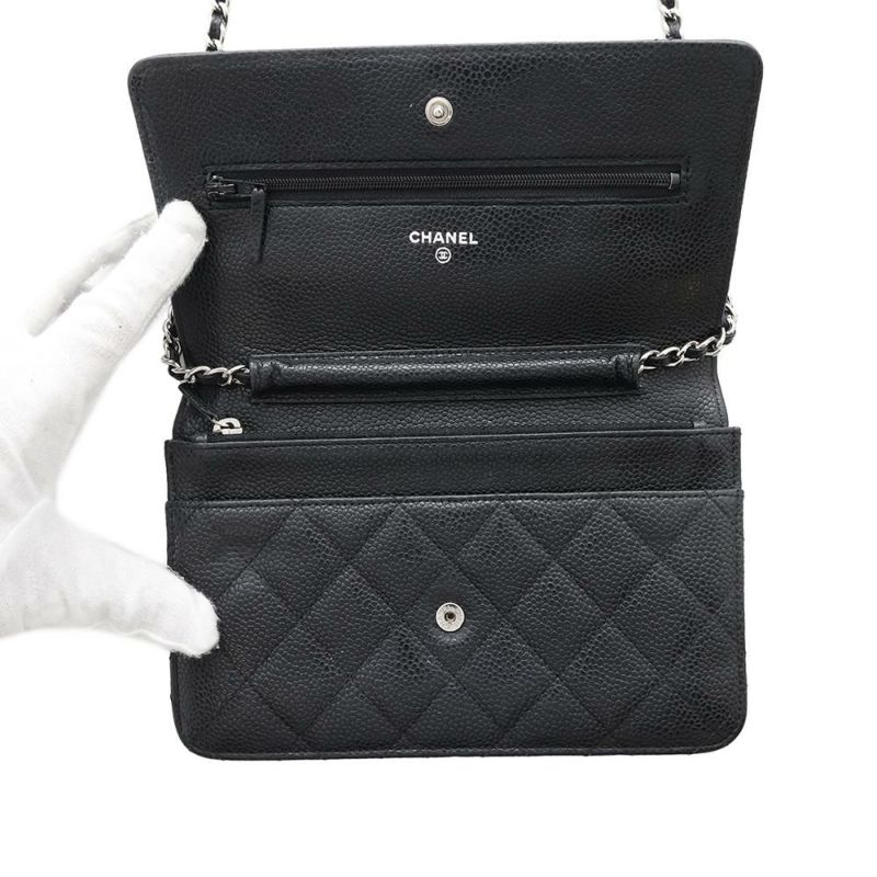 シャネル チェーンウォレット マトラッセ ココマーク キャビアスキン キルティング A33814 CHANEL 財布 黒