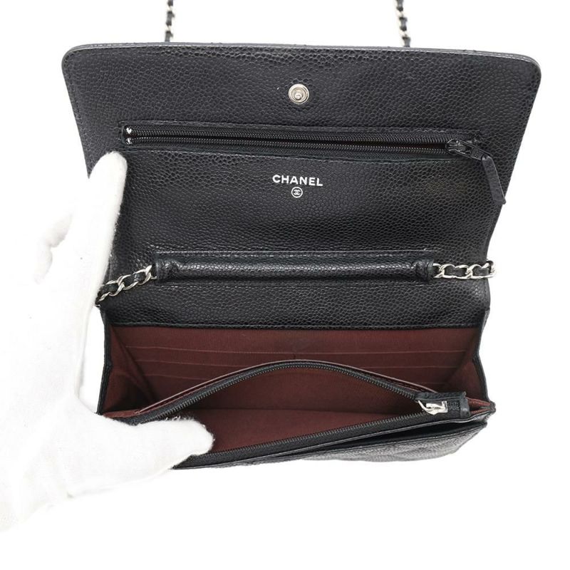 シャネル チェーンウォレット マトラッセ ココマーク キャビアスキン キルティング A33814 CHANEL 財布 黒