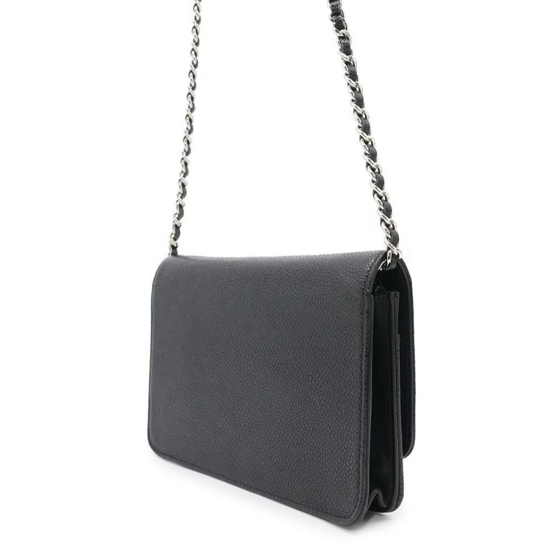 シャネル チェーンウォレット ココマーク キャビアスキン A48654 CHANEL チェーンショルダーバッグ 財布 黒