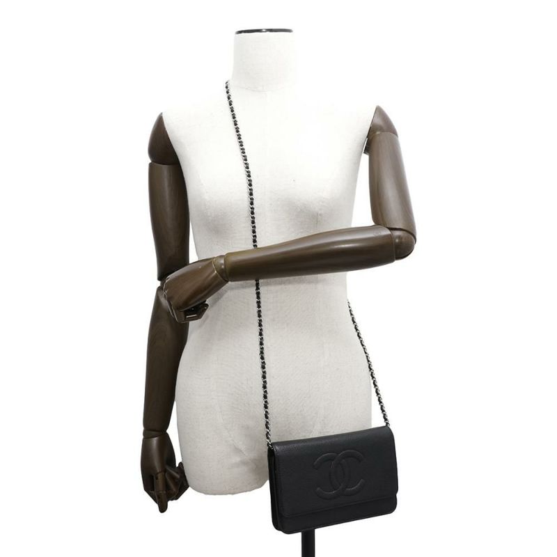シャネル チェーンウォレット ココマーク キャビアスキン A48654 CHANEL チェーンショルダーバッグ 財布 黒