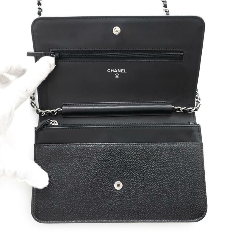 シャネル チェーンウォレット ココマーク キャビアスキン A48654 CHANEL チェーンショルダーバッグ 財布 黒