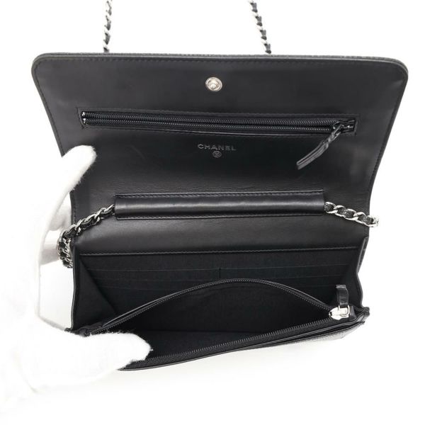 シャネル チェーンウォレット ココマーク キャビアスキン A48654 CHANEL チェーンショルダーバッグ 財布 黒