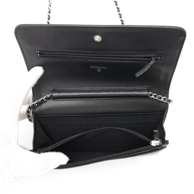 シャネル チェーンウォレット ココマーク キャビアスキン A48654 CHANEL チェーンショルダーバッグ 財布 黒