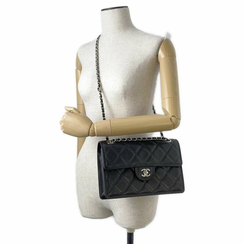 シャネル チェーンショルダーバッグ マトラッセ ココマーク シングルフラップ キャビアスキン AS4405 黒