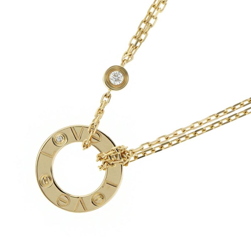 カルティエ ネックレス LOVE サークル ネックレス ダイヤモンド 2P 計0.03ct K18YGイエローゴールド B7219500 Cartier ラブ ペンダント