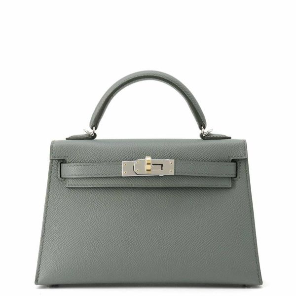 エルメス ハンドバッグ ミニケリー2 外縫い ヴェールアマンド/エレクトラム金具 エプソン K刻印 2wayショルダー