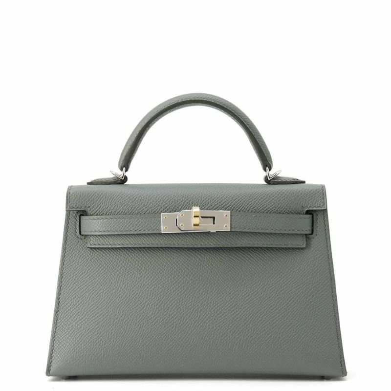 エルメス ハンドバッグ ミニケリー2 外縫い ヴェールアマンド/エレクトラム金具 エプソン K刻印 2wayショルダー