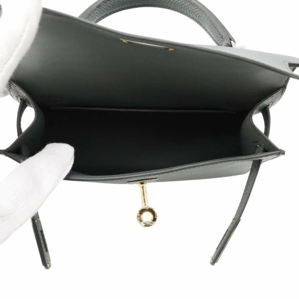 エルメス ハンドバッグ ミニケリー2 外縫い ヴェールアマンド/エレクトラム金具 エプソン K刻印 2wayショルダー