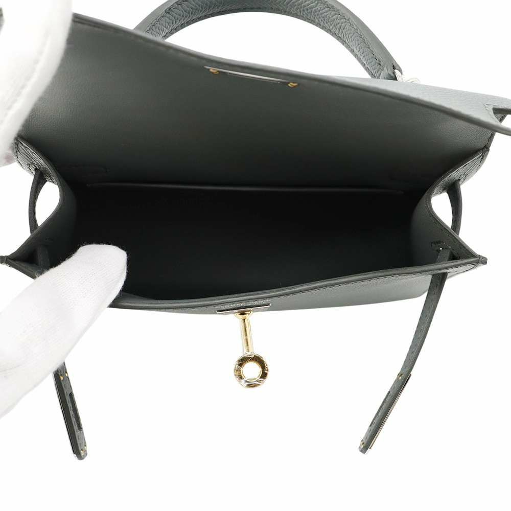 エルメス ハンドバッグ ミニケリー2 外縫い ヴェールアマンド/エレクトラム金具 エプソン K刻印 2wayショルダー