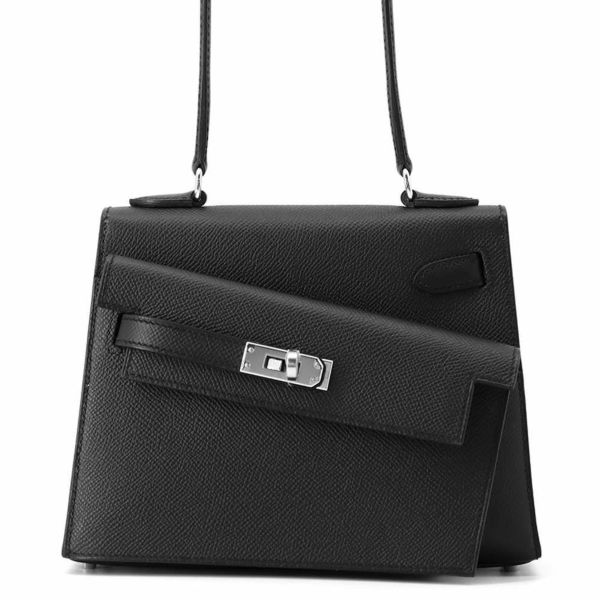 エルメス ショルダー バッグ ケリー20 無秩序 外縫い ブラック/シルバー金具 エプソン W刻印