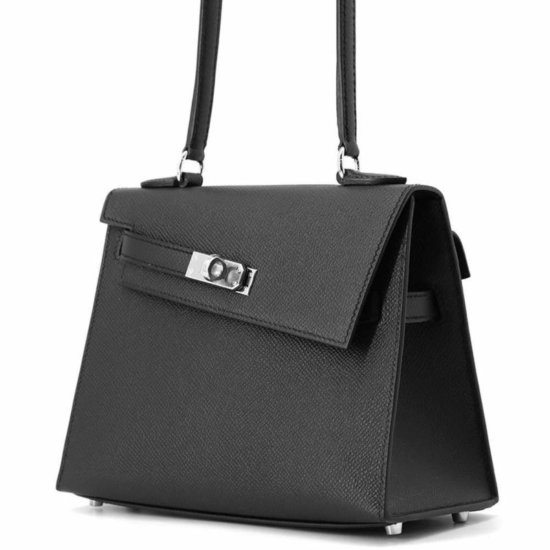 エルメス ショルダー バッグ ケリー20 無秩序 外縫い ブラック/シルバー金具 エプソン W刻印