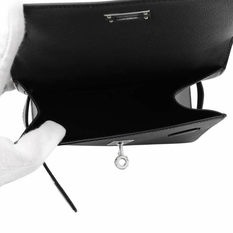 エルメス ショルダー バッグ ケリー20 無秩序 外縫い ブラック/シルバー金具 エプソン W刻印